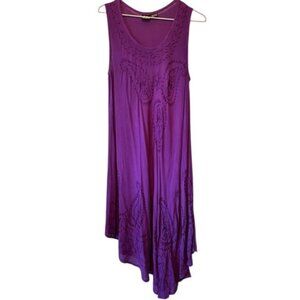 SR Fashion Boho Embroidered Purple Maxi Dress Tunic, One Size OS